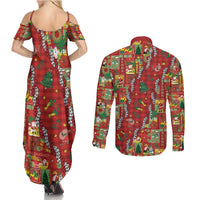 Mele Kalikimaka Pakalana Pikake Lei Couples Matching Summer Maxi Dress and Long Sleeve Button Shirt Hawaiian Rodeo Paniolo Omaomao Palaka - Polynesian Pride