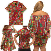Mele Kalikimaka Pakalana Pikake Lei Family Matching Off Shoulder Short Dress and Hawaiian Shirt Hawaiian Rodeo Paniolo Omaomao Palaka - Polynesian Pride