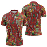 Mele Kalikimaka Pakalana Pikake Lei Zipper Polo Shirt Hawaiian Rodeo Paniolo Omaomao Palaka - Polynesian Pride