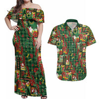 Mele Kalikimaka Pakalana Pikake Lei Couples Matching Off Shoulder Maxi Dress and Hawaiian Shirt Hawaiian Rodeo Paniolo Ulaula Palaka LT9 Red - Polynesian Pride