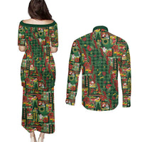 Mele Kalikimaka Pakalana Pikake Lei Couples Matching Puletasi and Long Sleeve Button Shirt Hawaiian Rodeo Paniolo Ulaula Palaka - Polynesian Pride