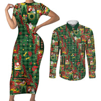 Mele Kalikimaka Pakalana Pikake Lei Couples Matching Short Sleeve Bodycon Dress and Long Sleeve Button Shirt Hawaiian Rodeo Paniolo Ulaula Palaka LT9 Red - Polynesian Pride