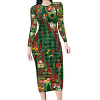 Mele Kalikimaka Pakalana Pikake Lei Family Matching Long Sleeve Bodycon Dress and Hawaiian Shirt Hawaiian Rodeo Paniolo Ulaula Palaka LT9 Mom's Dress Red - Polynesian Pride