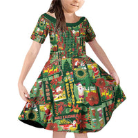 Mele Kalikimaka Pakalana Pikake Lei Family Matching Off Shoulder Short Dress and Hawaiian Shirt Hawaiian Rodeo Paniolo Ulaula Palaka LT9 Daughter's Dress Red - Polynesian Pride
