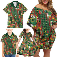 Mele Kalikimaka Pakalana Pikake Lei Family Matching Off Shoulder Short Dress and Hawaiian Shirt Hawaiian Rodeo Paniolo Ulaula Palaka LT9 - Polynesian Pride