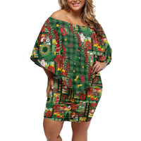Mele Kalikimaka Pakalana Pikake Lei Family Matching Off Shoulder Short Dress and Hawaiian Shirt Hawaiian Rodeo Paniolo Ulaula Palaka LT9 Mom's Dress Red - Polynesian Pride