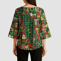 Mele Kalikimaka Pakalana Pikake Lei Kimono Sleeve Blouse Hawaiian Rodeo Paniolo Ulaula Palaka - Polynesian Pride