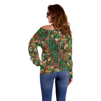 Mele Kalikimaka Pakalana Pikake Lei Off Shoulder Sweater Hawaiian Rodeo Paniolo Ulaula Palaka - Polynesian Pride
