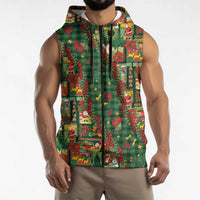 Mele Kalikimaka Pakalana Pikake Lei Sleeveless Zip Hoodie Hawaiian Rodeo Paniolo Ulaula Palaka - Polynesian Pride