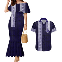 Tonga Queen Salote College 100 years Couples Matching Mermaid Dress and Hawaiian Shirt QSC 1926-2026 Tongan Pattern LT9 Blue - Polynesian Pride