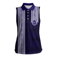 Tonga Queen Salote College 100 years Women Sleeveless Polo Shirt QSC 1926-2026 Tongan Pattern LT9 Female Blue - Polynesian Pride