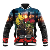 Kangaroo-Kiwi Soldier ANZAC Personalised Baseball Jacket Golden Wattle and Pohutukawa Flowers
