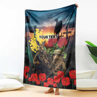 Kangaroo-Kiwi Soldier ANZAC Personalised Blanket Golden Wattle and Pohutukawa Flowers