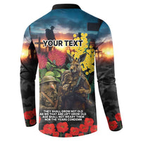 Kangaroo-Kiwi Soldier ANZAC Personalised Button Sweatshirt Golden Wattle and Pohutukawa Flowers