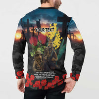 Kangaroo-Kiwi Soldier ANZAC Personalised Button Sweatshirt Golden Wattle and Pohutukawa Flowers