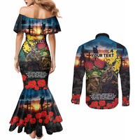 Kangaroo-Kiwi Soldier ANZAC Personalised Couples Matching Mermaid Dress and Long Sleeve Button Shirt Golden Wattle and Pohutukawa Flowers