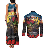 Kangaroo-Kiwi Soldier ANZAC Personalised Couples Matching Tank Maxi Dress and Long Sleeve Button Shirt Golden Wattle and Pohutukawa Flowers