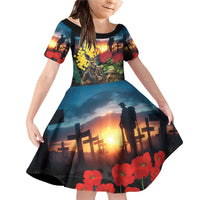 Kangaroo-Kiwi Soldier ANZAC Personalised Family Matching Off Shoulder Short Dress and Hawaiian Shirt Golden Wattle and Pohutukawa Flowers