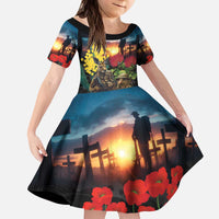 Kangaroo-Kiwi Soldier ANZAC Personalised Kid Short Sleeve Dress Golden Wattle and Pohutukawa Flowers