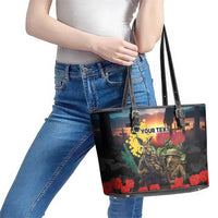 Kangaroo-Kiwi Soldier ANZAC Personalised Leather Tote Bag Golden Wattle and Pohutukawa Flowers