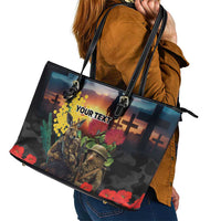 Kangaroo-Kiwi Soldier ANZAC Personalised Leather Tote Bag Golden Wattle and Pohutukawa Flowers