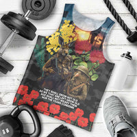 Kangaroo-Kiwi Soldier ANZAC Personalised Men Tank Top Golden Wattle and Pohutukawa Flowers