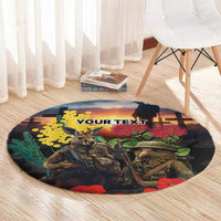 Kangaroo-Kiwi Soldier ANZAC Personalised Round Carpet Golden Wattle and Pohutukawa Flowers