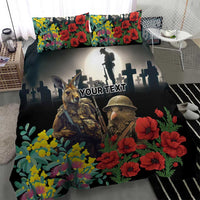 Kangaroo-Kiwi Soldier ANZAC Personalised Bedding Set Golden Wattle Poppy Flowers