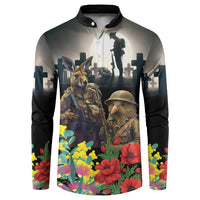 Kangaroo-Kiwi Soldier ANZAC Personalised Button Sweatshirt Golden Wattle Poppy Flowers