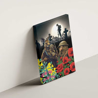Kangaroo-Kiwi Soldier ANZAC Personalised Canvas Wall Art Golden Wattle Poppy Flowers