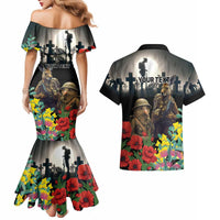 Kangaroo-Kiwi Soldier ANZAC Personalised Couples Matching Mermaid Dress and Hawaiian Shirt Golden Wattle Poppy Flowers