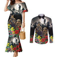 Kangaroo-Kiwi Soldier ANZAC Personalised Couples Matching Mermaid Dress and Long Sleeve Button Shirt Golden Wattle Poppy Flowers