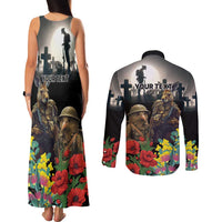 Kangaroo-Kiwi Soldier ANZAC Personalised Couples Matching Tank Maxi Dress and Long Sleeve Button Shirt Golden Wattle Poppy Flowers