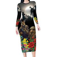 Kangaroo-Kiwi Soldier ANZAC Personalised Family Matching Long Sleeve Bodycon Dress and Hawaiian Shirt Golden Wattle Poppy Flowers