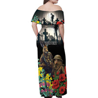 Kangaroo-Kiwi Soldier ANZAC Personalised Family Matching Off Shoulder Maxi Dress and Hawaiian Shirt Golden Wattle Poppy Flowers