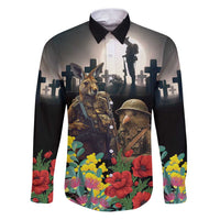Kangaroo-Kiwi Soldier ANZAC Personalised Family Matching Puletasi and Hawaiian Shirt Golden Wattle Poppy Flowers