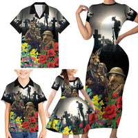 Kangaroo-Kiwi Soldier ANZAC Personalised Family Matching Short Sleeve Bodycon Dress and Hawaiian Shirt Golden Wattle Poppy Flowers