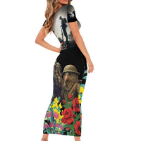 Kangaroo-Kiwi Soldier ANZAC Personalised Family Matching Short Sleeve Bodycon Dress and Hawaiian Shirt Golden Wattle Poppy Flowers