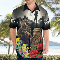 Kangaroo-Kiwi Soldier ANZAC Personalised Hawaiian Shirt Golden Wattle Poppy Flowers