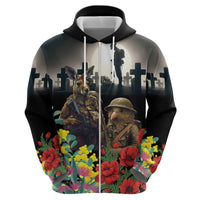 Kangaroo-Kiwi Soldier ANZAC Personalised Hoodie Golden Wattle Poppy Flowers
