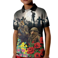 Kangaroo-Kiwi Soldier ANZAC Personalised Kid Polo Shirt Golden Wattle Poppy Flowers