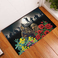 Kangaroo-Kiwi Soldier ANZAC Personalised Rubber Doormat Golden Wattle Poppy Flowers