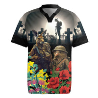 Kangaroo-Kiwi Soldier ANZAC Personalised Rugby Jersey Golden Wattle Poppy Flowers LT9 Black - Polynesian Pride