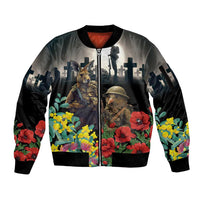 Kangaroo-Kiwi Soldier ANZAC Personalised Sleeve Zip Bomber Jacket Golden Wattle Poppy Flowers