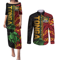Personalised Tonga Emancipation Day Couples Matching Puletasi and Long Sleeve Button Shirt Puleanga Fakatui O Since 1970 LT9 Red - Polynesian Pride