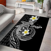 Aloha Hammerhead Shark Area Rug Black Hawaiian Kakau Tribal Tattoo