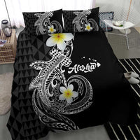 Aloha Hammerhead Shark Bedding Set Black Hawaiian Kakau Tribal Tattoo