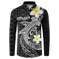 Aloha Hammerhead Shark Button Sweatshirt Black Hawaiian Kakau Tribal Tattoo