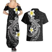 Aloha Hammerhead Shark Couples Matching Summer Maxi Dress and Hawaiian Shirt Black Hawaiian Kakau Tribal Tattoo