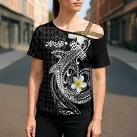 Aloha Hammerhead Shark Cross Shoulder Shirt Black Hawaiian Kakau Tribal Tattoo - Polynesian Pride